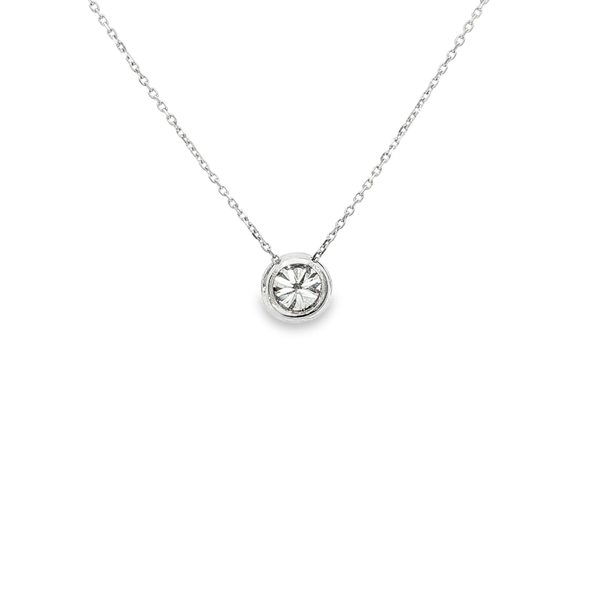18K White Gold .78ct Round Diamond Bezel-Set Solitaire Pendant Image 3 Jo & Co. Jewelers Hardy, VA