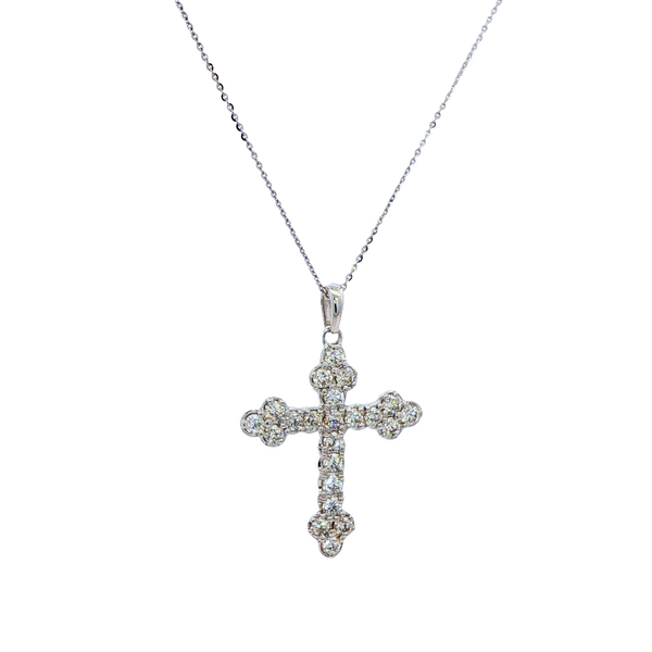 14K White Gold .72 CTW Round Diamond Flat Budded Cross Pendant Necklace Image 2 Jo & Co. Jewelers Hardy, VA