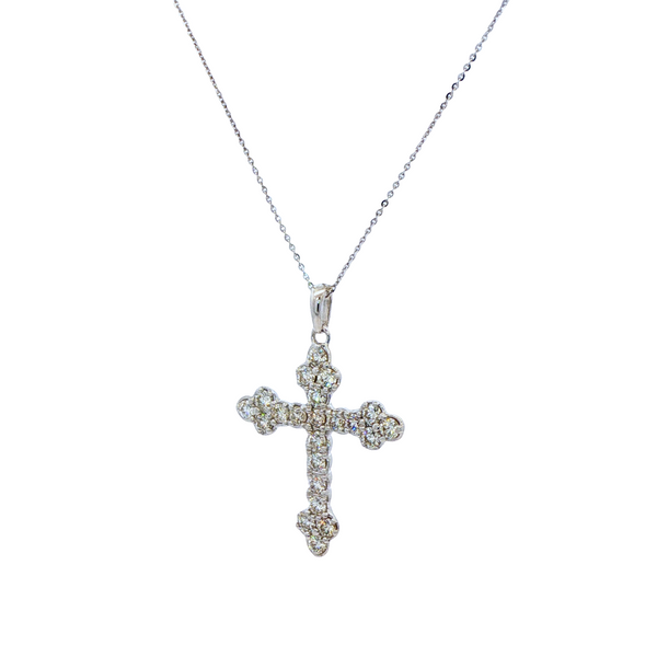 14K White Gold .72 CTW Round Diamond Flat Budded Cross Pendant Necklace Image 4 Jo & Co. Jewelers Hardy, VA