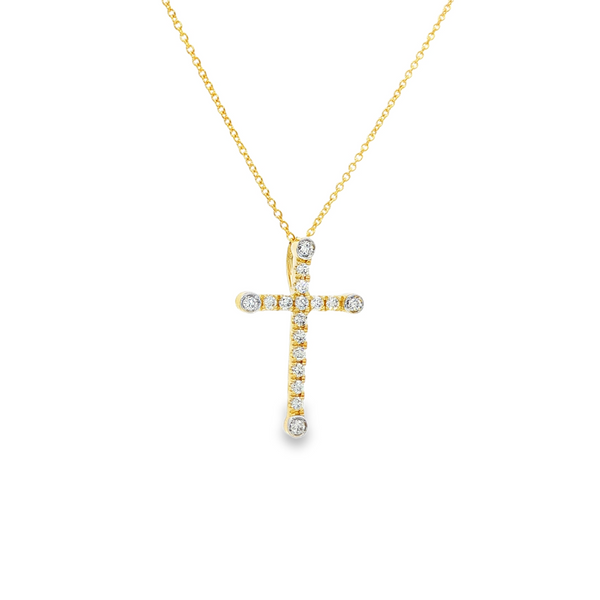 14K Yellow Gold .15 TW Diamond Bezel-Tipped Cross Pendant Necklace Image 2 Jo & Co. Jewelers Hardy, VA