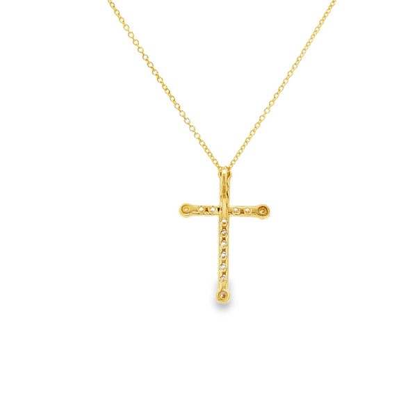 14K Yellow Gold .15 TW Diamond Bezel-Tipped Cross Pendant Necklace Image 3 Jo & Co. Jewelers Hardy, VA