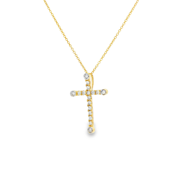 14K Yellow Gold .15 TW Diamond Bezel-Tipped Cross Pendant Necklace Image 4 Jo & Co. Jewelers Hardy, VA