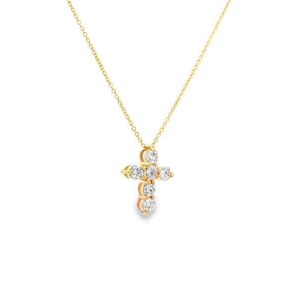 14K Yellow Gold .43 TW Round Diamond Small Cross Pendant Necklace Image 2 Jo & Co. Jewelers Hardy, VA