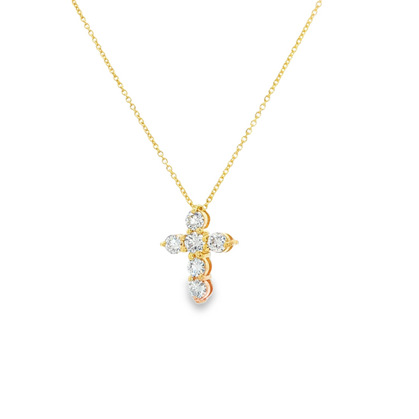 14K Yellow Gold .43 TW Round Diamond Small Cross Pendant Necklace Image 4 Jo & Co. Jewelers Hardy, VA