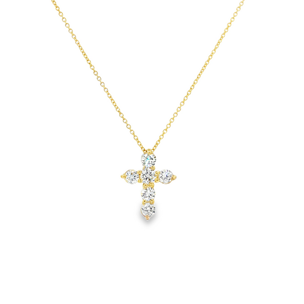 14K Yellow Gold .43 TW Round Diamond Small Cross Pendant Necklace Jo & Co. Jewelers Hardy, VA