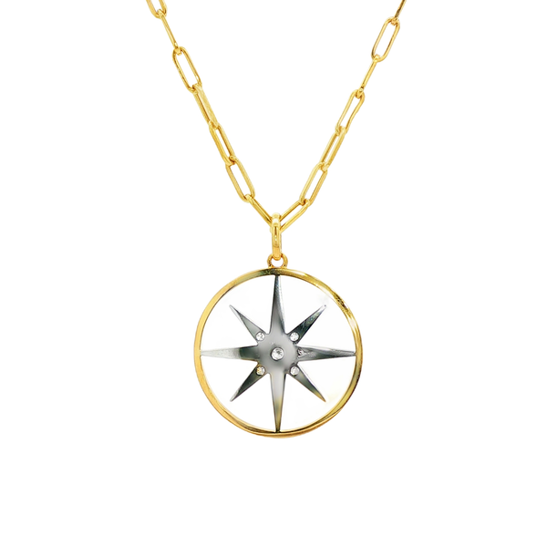 18K Yellow & White Gold Diamond Starburst Circle Pendant Necklace .32Tw Image 3 Jo & Co. Jewelers Hardy, VA