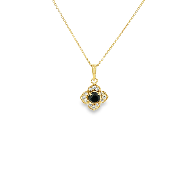 10K Yellow Gold Black & White Diamond Flower Pendant Necklace 18 Inch Jo & Co. Jewelers Hardy, VA