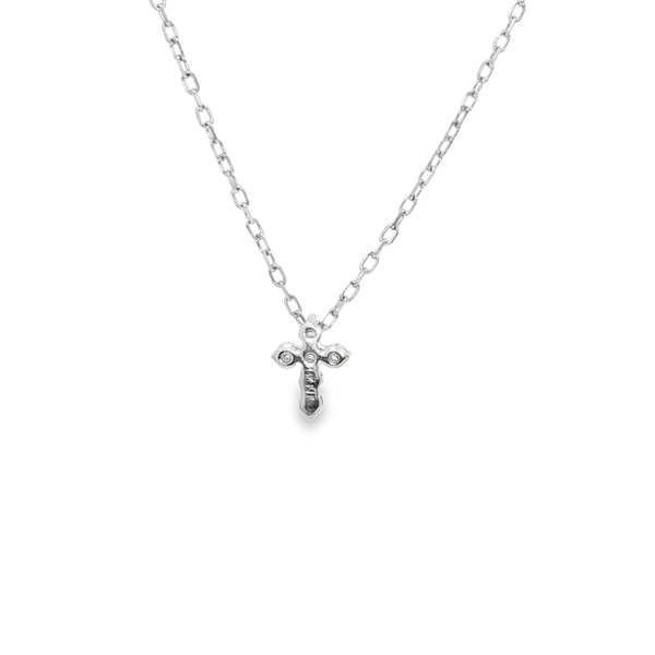 14K White Gold .12tw Round Diamond Tiny Cross Pendant Necklace Image 3 Jo & Co. Jewelers Hardy, VA