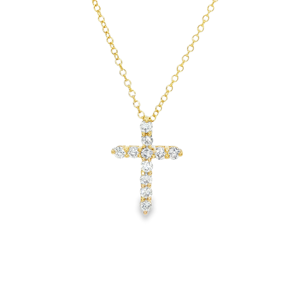 14K Yellow Gold .30tw Round Diamond Small Cross Pendant Necklace Jo & Co. Jewelers Hardy, VA