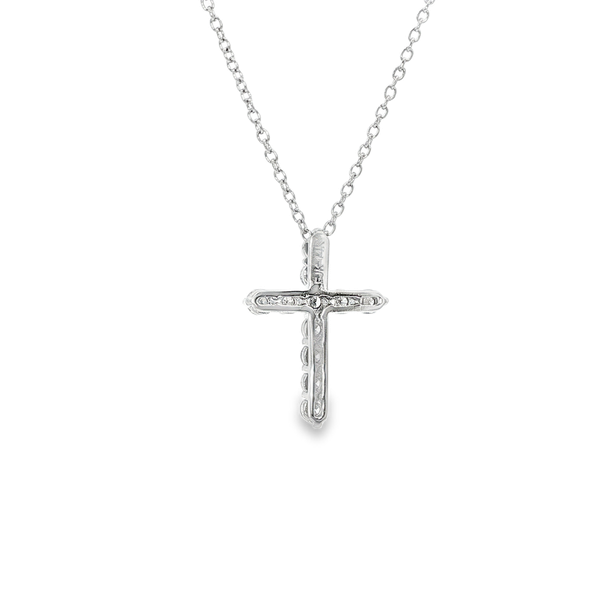 14K White Gold .48 CTW Round Diamond Small Cross Pendant Image 3 Jo & Co. Jewelers Hardy, VA