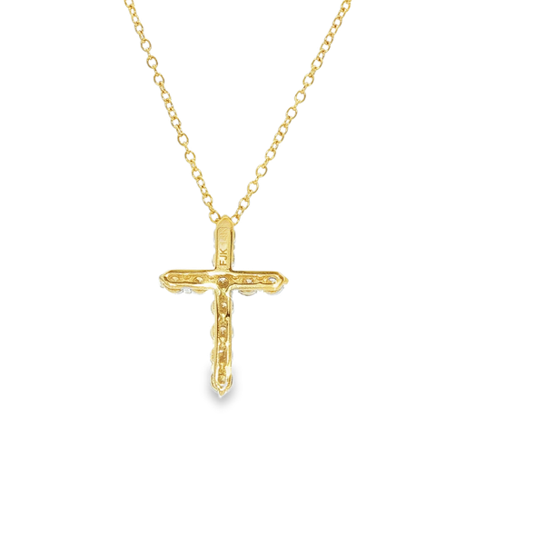 14K Yellow Gold .49tw Round Diamond Small Cross Pendant Necklace Image 3 Jo & Co. Jewelers Hardy, VA