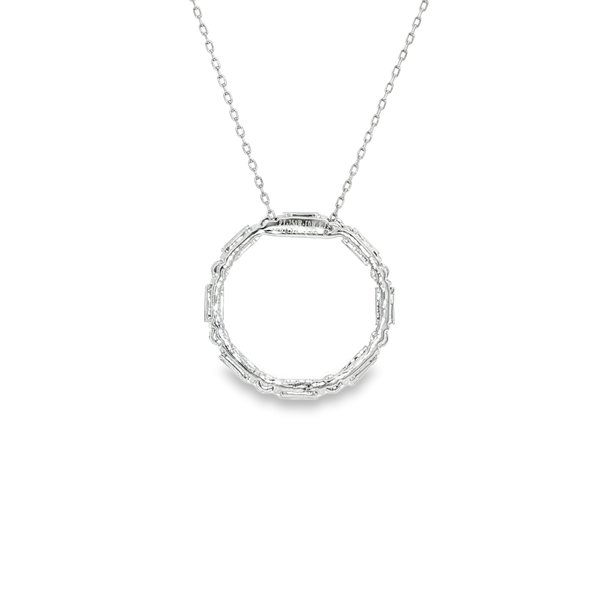 Platinum .79 CTW Round & Baguette Diamond Circle Pendant Image 3 Jo & Co. Jewelers Hardy, VA