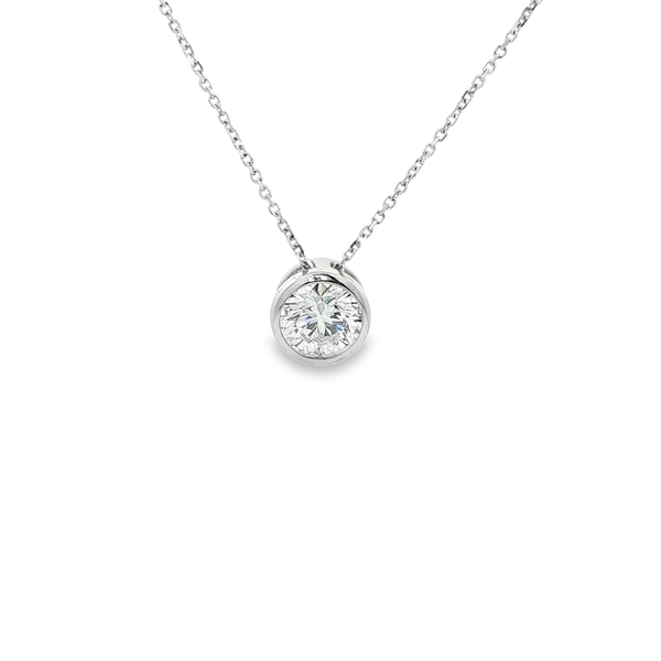14K White Gold 1.05ct Lab-Grown Round Diamond Bezel Pendant Necklace Jo & Co. Jewelers Hardy, VA