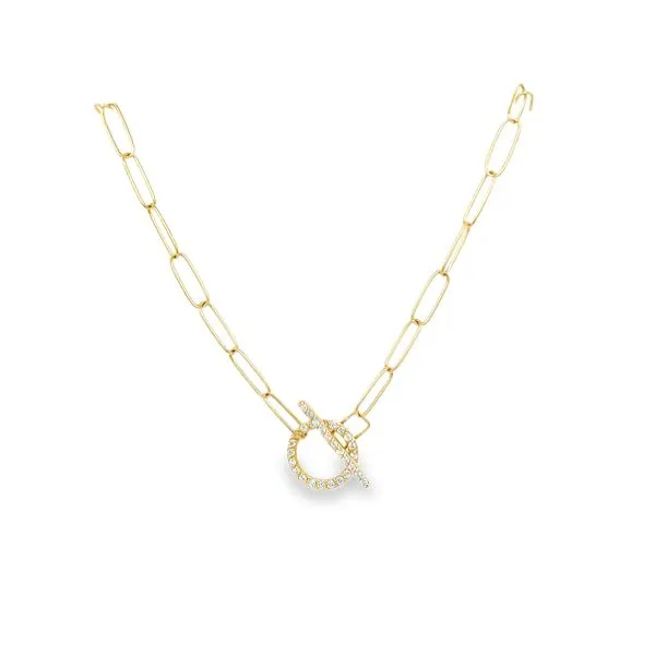 18K Yellow Gold Round Diamond Paperclip Toggle Necklace Jo & Co. Jewelers Hardy, VA