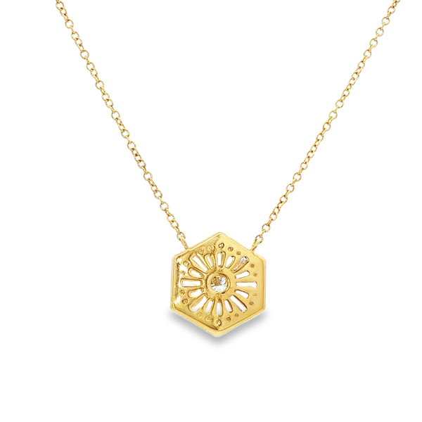 14K Yellow Gold Diamond Hexagon Necklace .57ctw Round & Tapered Baguette Diamonds Image 3 Jo & Co. Jewelers Hardy, VA