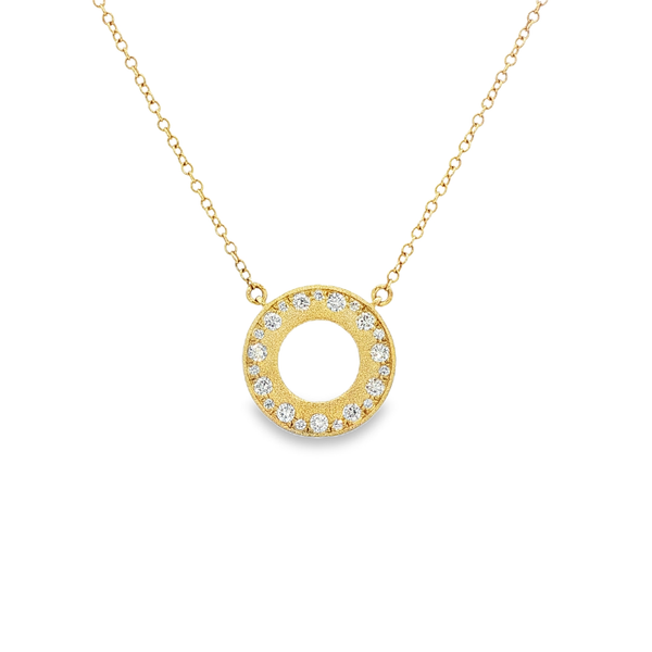 14K Yellow Gold .23ctw Diamond Satin Circle Necklace (13mm, 18