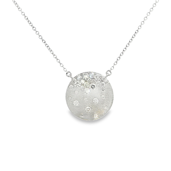 14K White Gold .48ctw Diamond Satin Disc Necklace (18