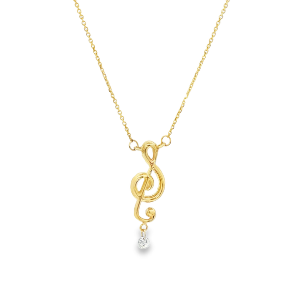 14K Yellow Gold Diamond Treble Clef Necklace .14ctw Image 3 Jo & Co. Jewelers Hardy, VA