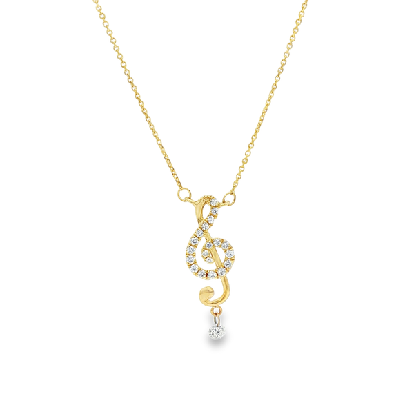 14K Yellow Gold Diamond Treble Clef Necklace .14ctw Jo & Co. Jewelers Hardy, VA