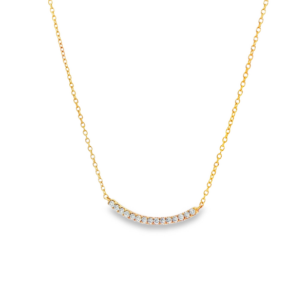 14K Yellow Gold .12 CTW Round Diamond Curved Bar Necklace Image 4 Jo & Co. Jewelers Hardy, VA