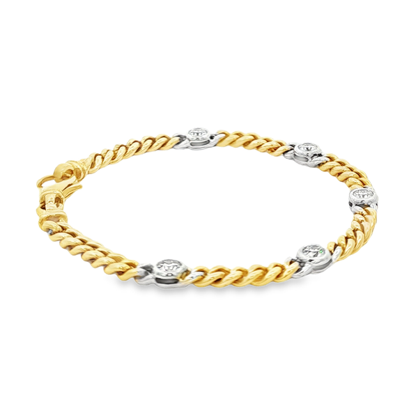 14K Yellow & White Gold 1.00ct Diamond Station Curb Bracelet – 7