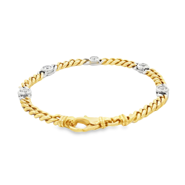 14K Yellow & White Gold 1.00ct Diamond Station Curb Bracelet – 7