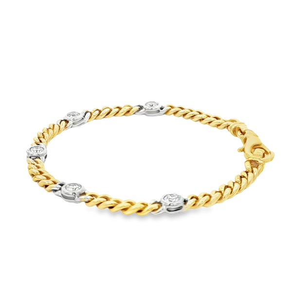 14K Yellow & White Gold 1.00ct Diamond Station Curb Bracelet – 7