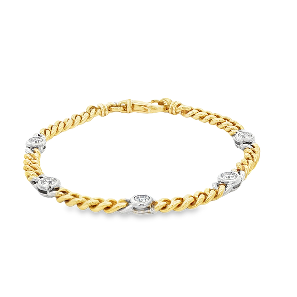 14K Yellow & White Gold 1.00ct Diamond Station Curb Bracelet – 7
