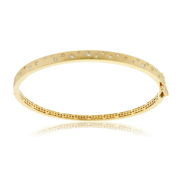 14K Yellow Gold Round Diamond Satin Tapered Bangle Bracelet Jo & Co. Jewelers Hardy, VA