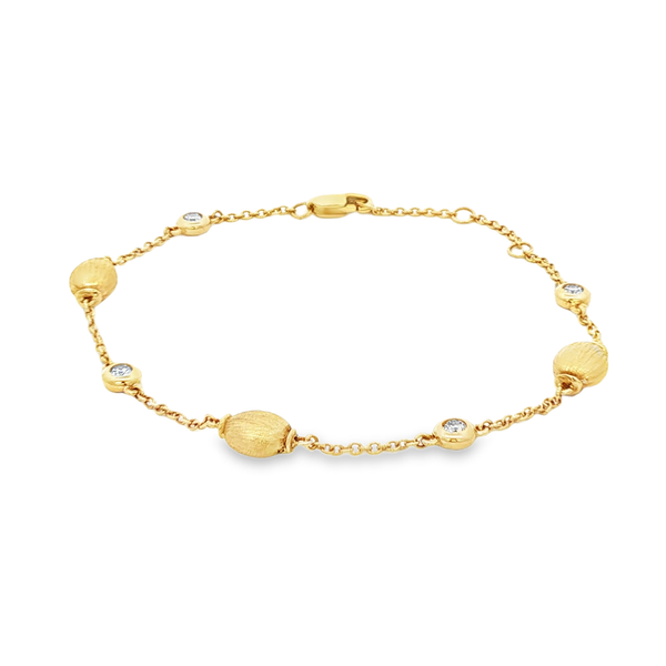 14K Yellow Gold .20ctw Diamond Bezel & Satin Oval Station Bracelet Jo & Co. Jewelers Hardy, VA