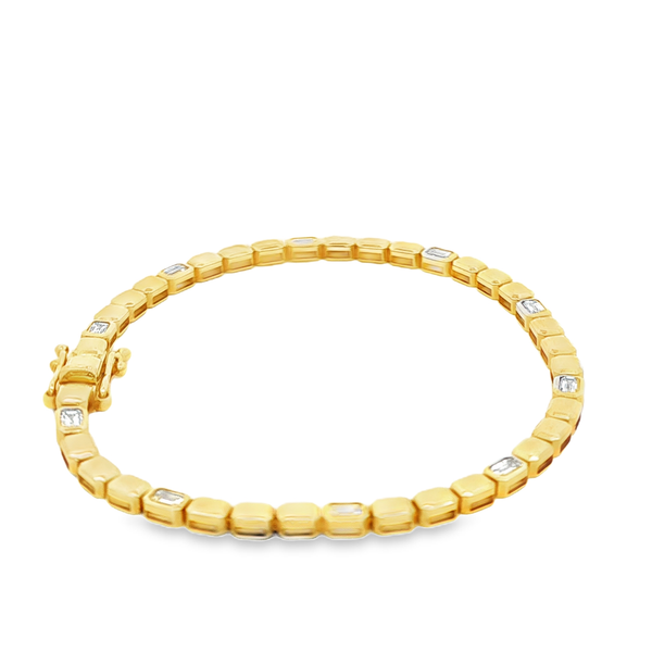 14K Yellow Gold Emerald-Cut Diamond 1.26ctw Octagonal Link Bracelet 7