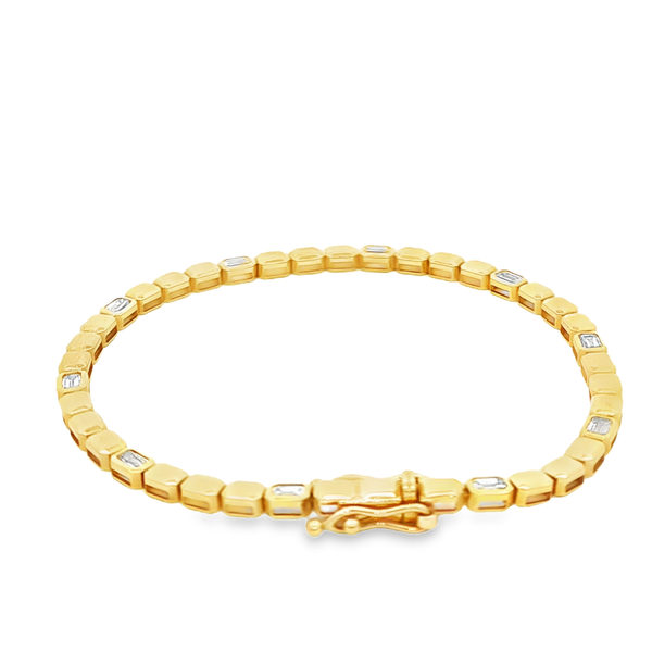 14K Yellow Gold Emerald-Cut Diamond 1.26ctw Octagonal Link Bracelet 7
