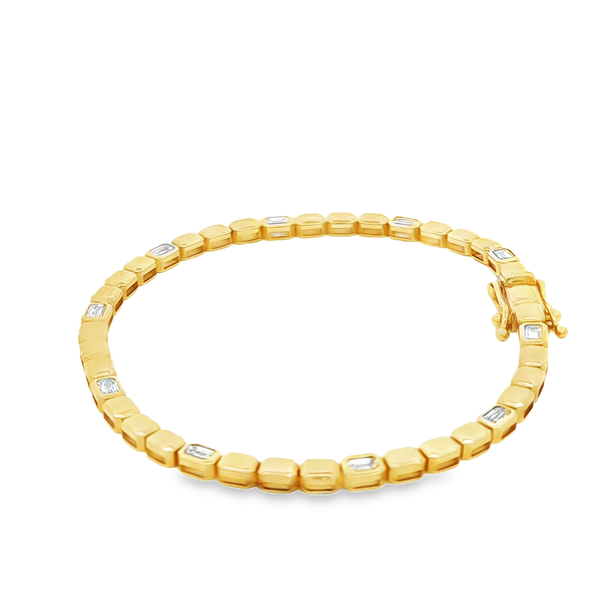 14K Yellow Gold Emerald-Cut Diamond 1.26ctw Octagonal Link Bracelet 7