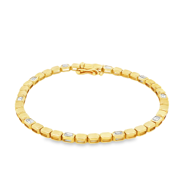 14K Yellow Gold Emerald-Cut Diamond 1.26ctw Octagonal Link Bracelet 7