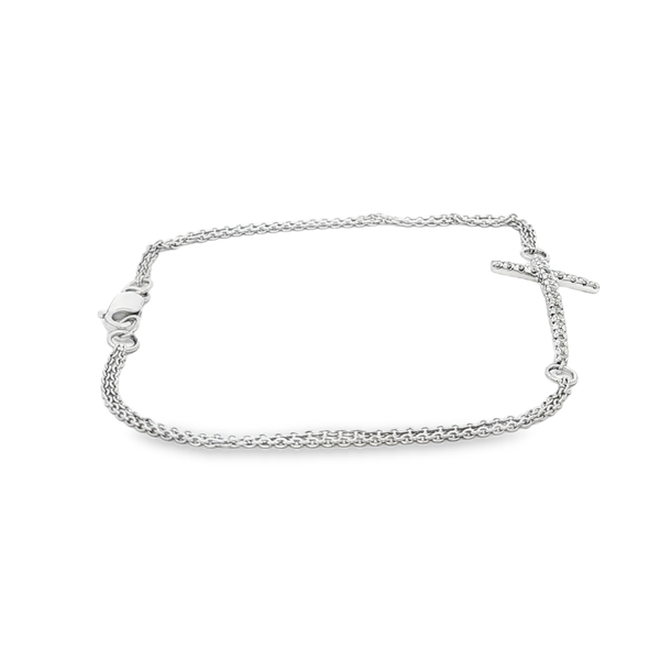 14K White Gold .20ctw Diamond Double-Strand Cross Bracelet Image 2 Jo & Co. Jewelers Hardy, VA