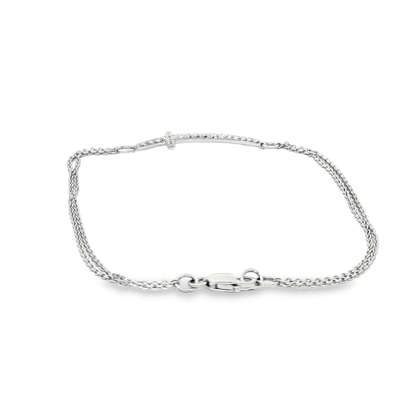 14K White Gold .20ctw Diamond Double-Strand Cross Bracelet Image 3 Jo & Co. Jewelers Hardy, VA