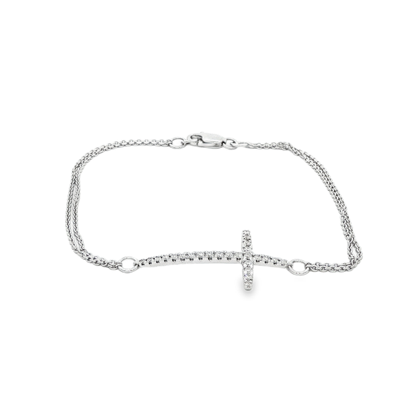 14K White Gold .20ctw Diamond Double-Strand Cross Bracelet Jo & Co. Jewelers Hardy, VA