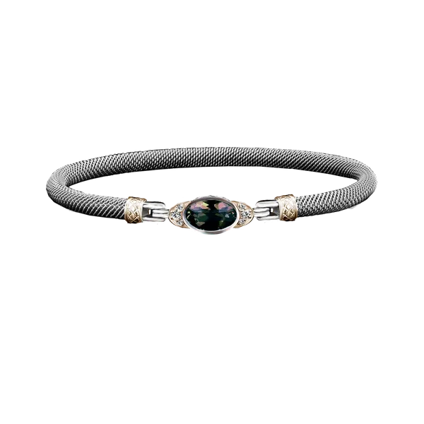 GK Sterling Silver & 14K Yellow Gold Checkerboard Oval Created Alexandrite & Lab- Grown Round Diamond Mesh Bangle Bracelet Jo & Co. Jewelers Hardy, VA