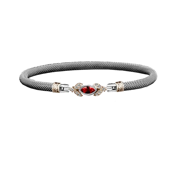 GK Sterling Silver & 14K Yellow Gold Lab- Grown Marquise Ruby & Lab-Grown Round Diamond Mesh Bangle Bracelet Jo & Co. Jewelers Hardy, VA