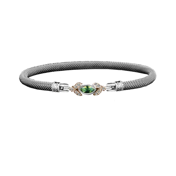 GK Sterling SIlver & 14K Yellow Gold Marquise Peridot & Lab- Grown Round Diamond Mesh Bangle Bracelet Jo & Co. Jewelers Hardy, VA