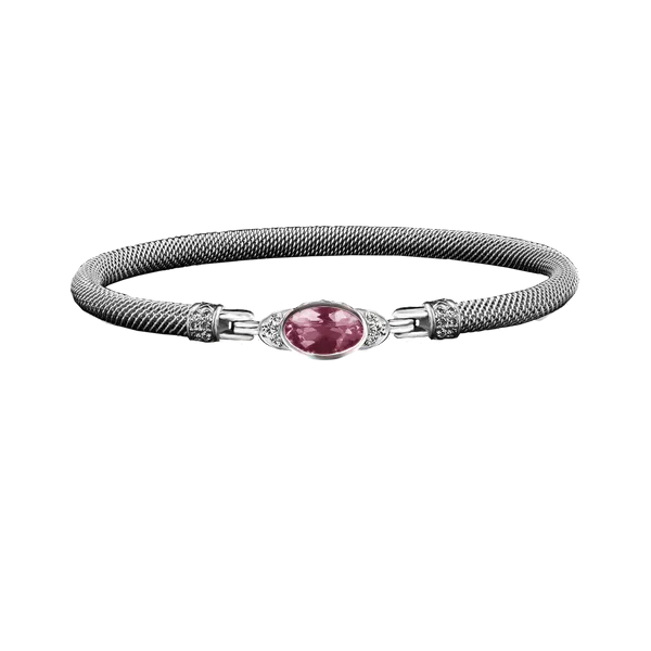 GK Sterling Lab- Grown Checkerboard Oval Pink Sapphire & Lab- Grown Round Diamond Mesh Bangle Bracelet Jo & Co. Jewelers Hardy, VA