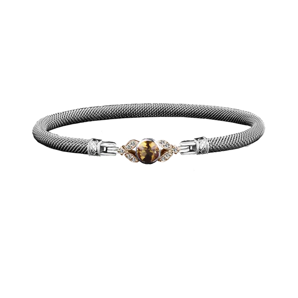 GK Sterling Silver & 14K Yellow Gold Round Citrine &  Lab- Grown Round Diamond Mesh Bangle Bracelet Jo & Co. Jewelers Hardy, VA