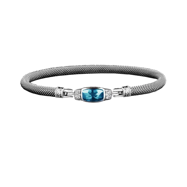 GK Sterling Checkerboard Cushion Blue Topaz & Lab- Grown Round Diamond Mesh Bangle Bracelet Jo & Co. Jewelers Hardy, VA