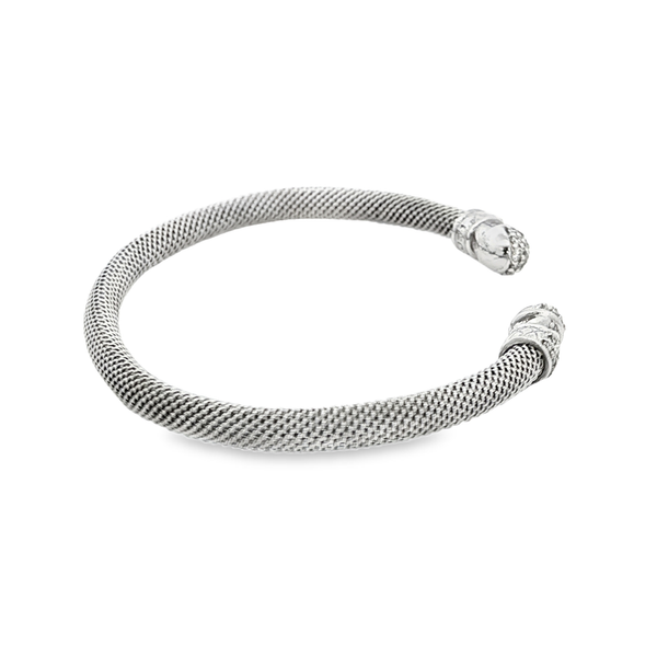 GK Sterling Silver Mesh Cuff Bracelet With .40ctw Lab-Grown Diamond End Caps 6.5