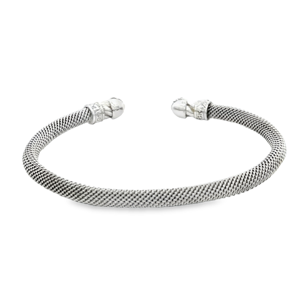 GK Sterling Silver Mesh Cuff Bracelet With .40ctw Lab-Grown Diamond End Caps 6.5