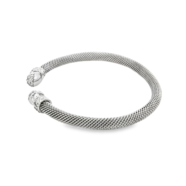 GK Sterling Silver Mesh Cuff Bracelet With .40ctw Lab-Grown Diamond End Caps 6.5