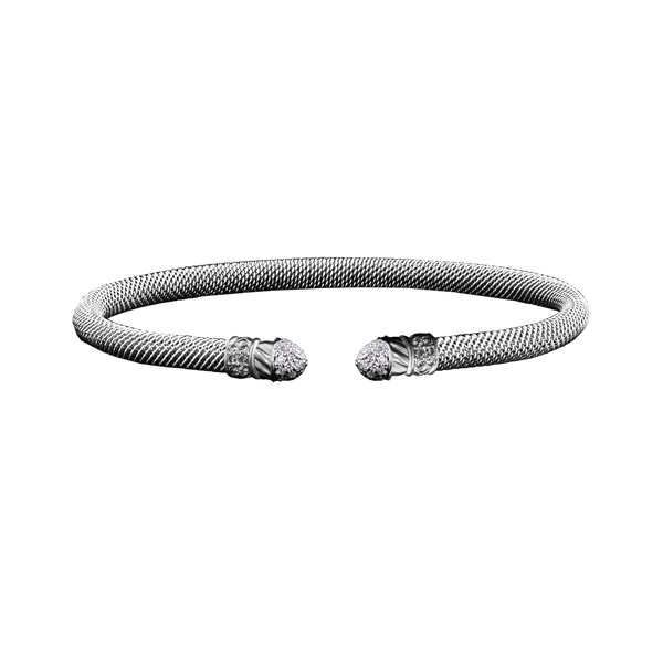 GK Sterling Mesh Cuff Bracelet With Lab- Grown Round Diamond End Caps Jo & Co. Jewelers Hardy, VA