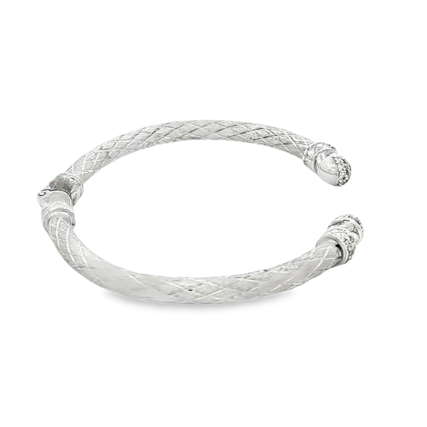 GK Sterling Silver Engraved Cuff Bracelet With .40ctw Lab-Grown Diamond End Caps 6