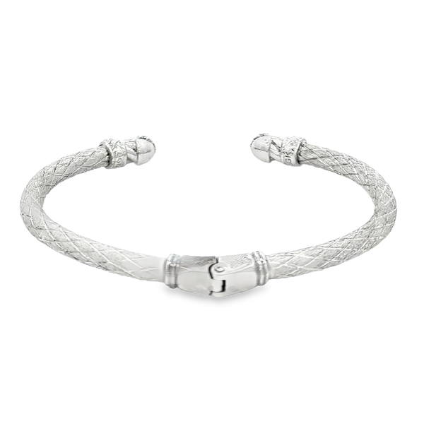 GK Sterling Silver Engraved Cuff Bracelet With .40ctw Lab-Grown Diamond End Caps 6