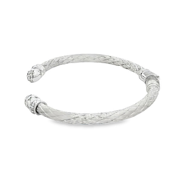 GK Sterling Silver Engraved Cuff Bracelet With .40ctw Lab-Grown Diamond End Caps 6